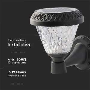 LED соларна стенна лампа 0.8W 3IN1 VT-969 V-TAC черна/дистанционно управление | AVStore