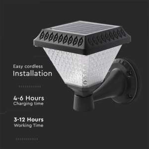 LED соларна стенна лампа 0.8W 3IN1 VT-969 V-TAC черна/дистанционно управление | AVStore