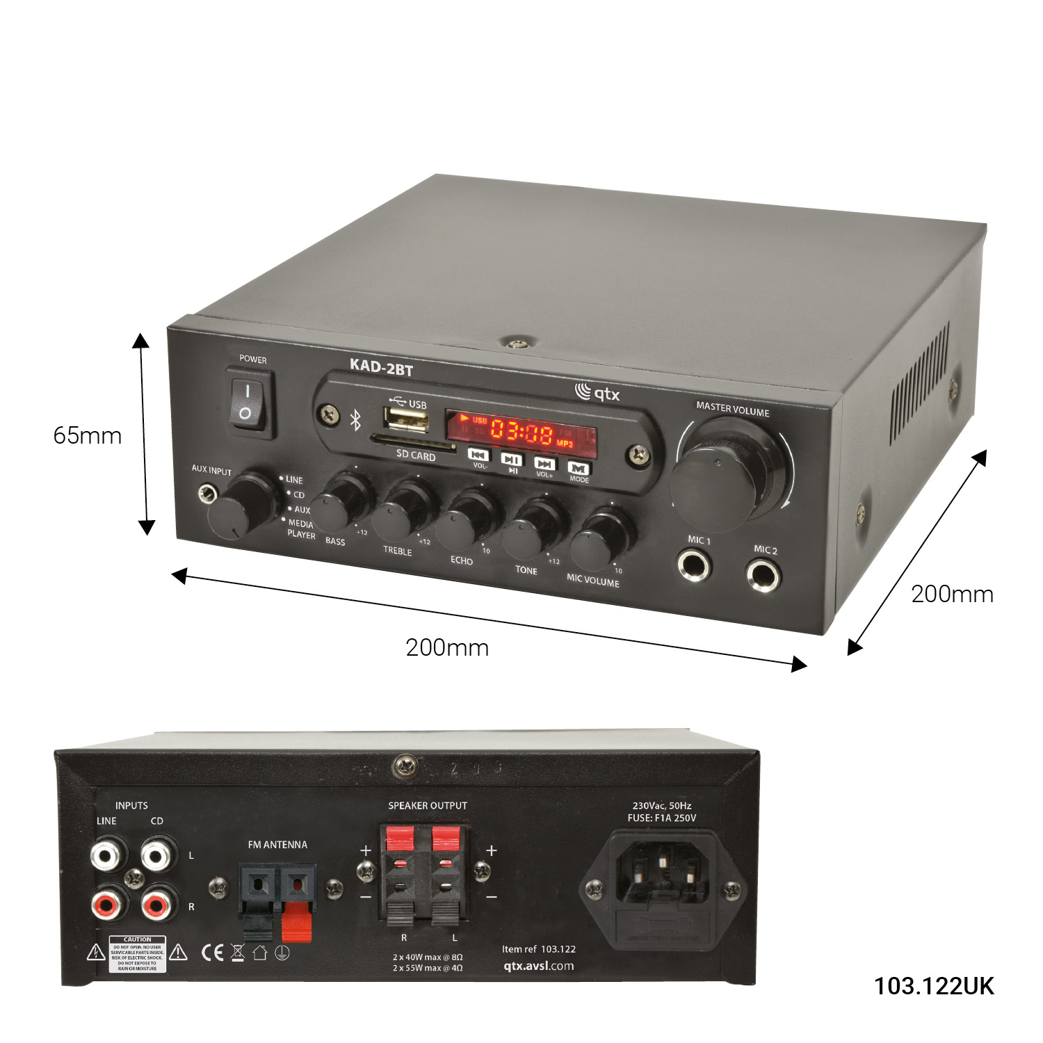 103122UK_DI Професионален усилвател QTX KAD-2BT | AVStore