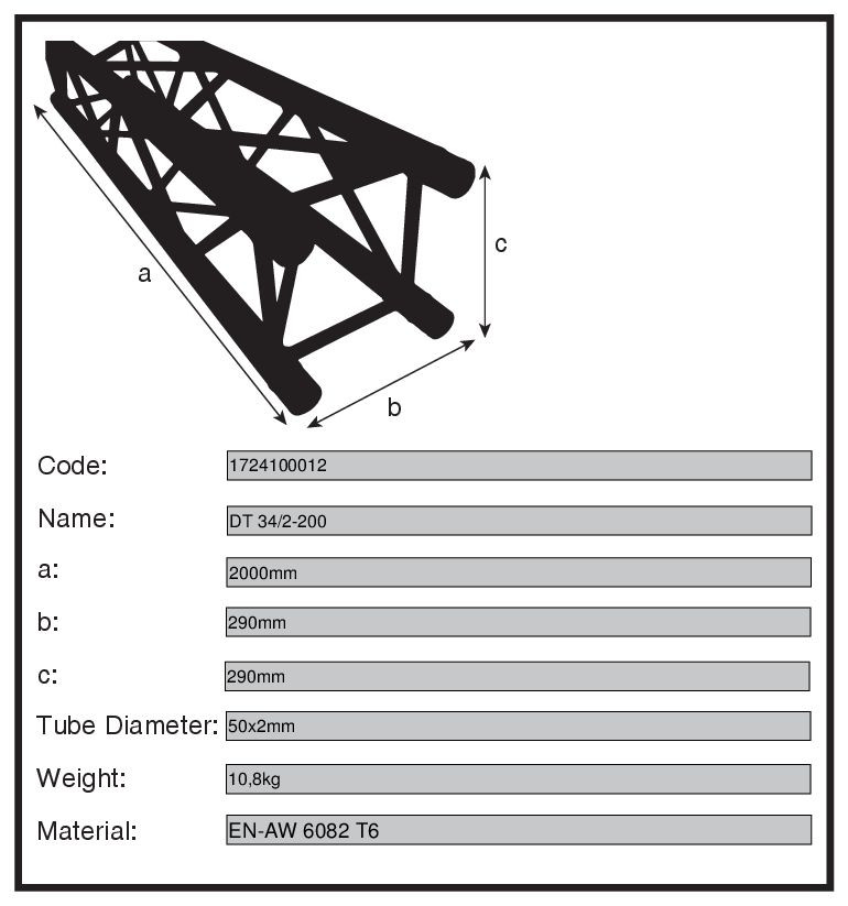 1724100012_DT34-2-200 4-точкова трус система DT34/2 200 см DURATRUSS | AVStore