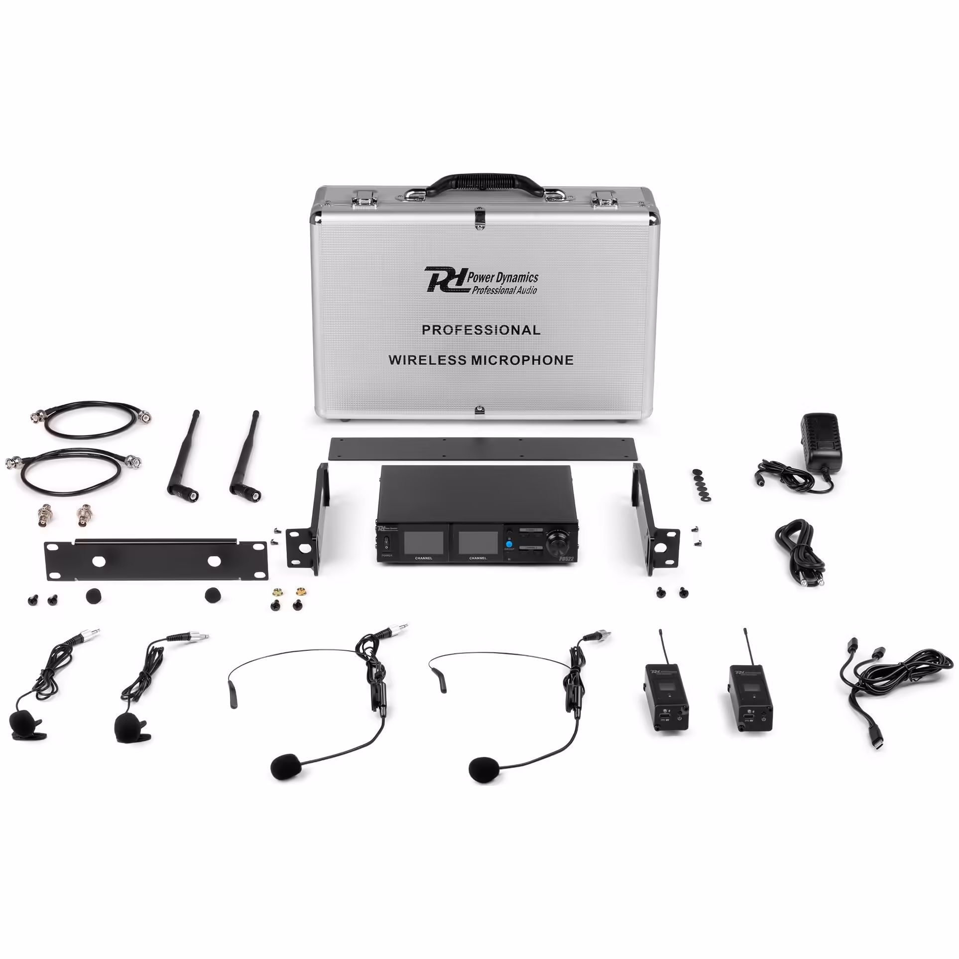 179032_pack1 Безжичен микрофонен комплект Power Dynamics PD522B UHF с 2 микрофона 100 канала | AVStore