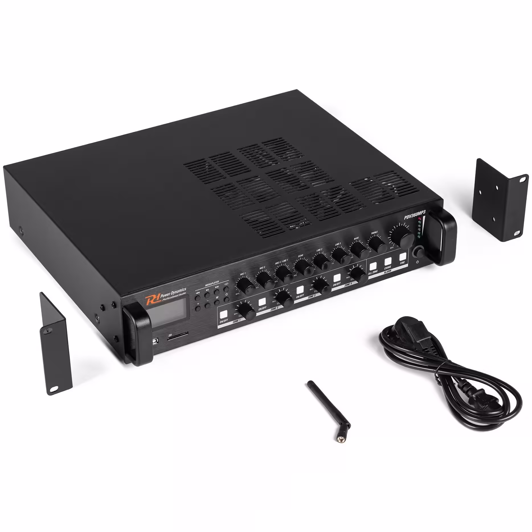 952073_pack1 Усилвател Mixer Power Dynamics PDV360MP3 360W/100V 4 Зони | AVStore